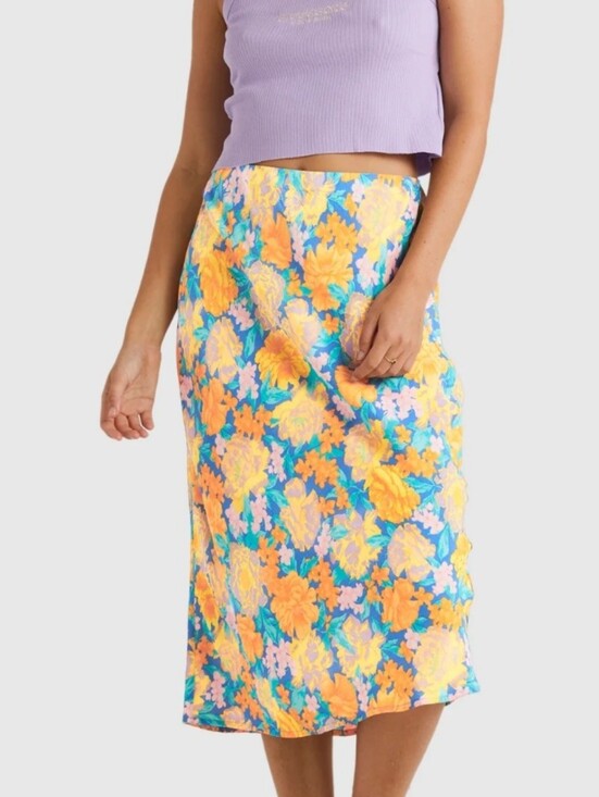 Billabong Dresses & Skirts - Billabong Summer Floral Viscose Midi Skirt in Blue and Mustard